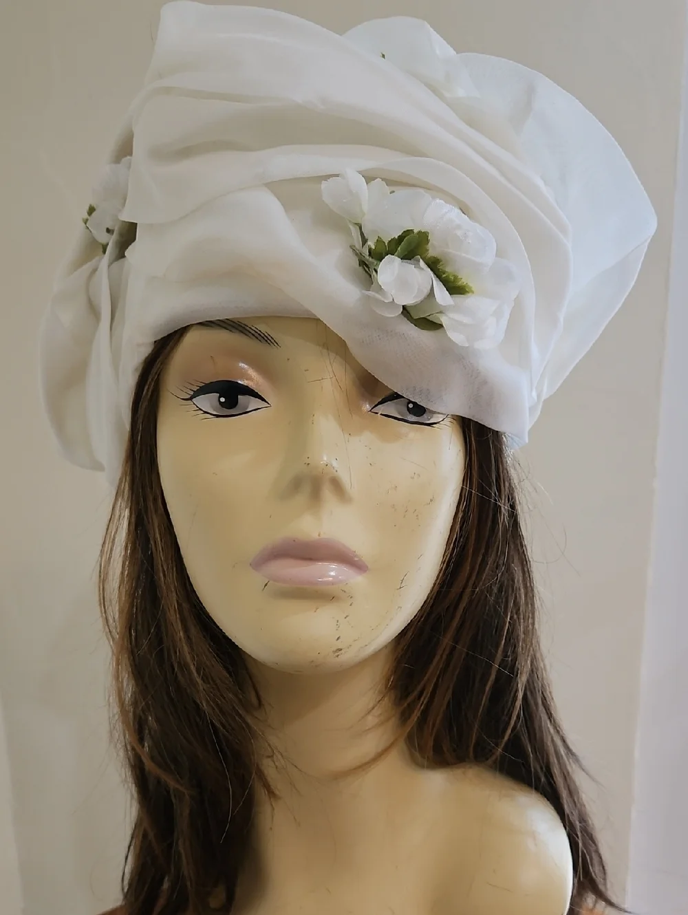Bellini Originals Off White Floral Draped Turban‎ Hat - Made USA Church Tea